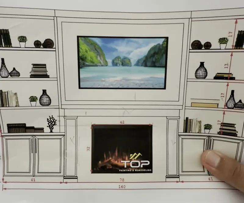 The printed elevation drawing of the wall, every measurement in inches